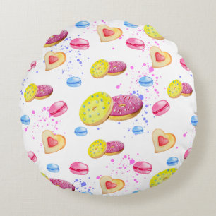 Zoete donuts met kleurrijk glazen patroon rond kussen