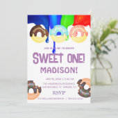 zoete donuts, regenboogkleuren, zoete eerste verja kaart (Staand voorkant)