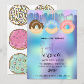 Zoete donuts, regenboogkleuren, zoete eerste verja kaart (Voorkant / Achterkant)