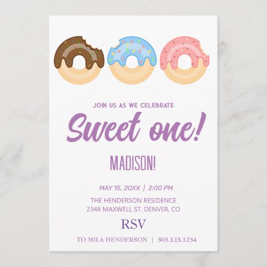 zoete donuts, regenboogkleuren, zoete eerste verja kaart (Voorkant)