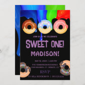 zoete donuts, regenboogkleuren, zoete eerste verja kaart (Voorkant / Achterkant)