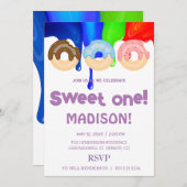 zoete donuts, regenboogkleuren, zoete eerste verja kaart (Voorkant / Achterkant)