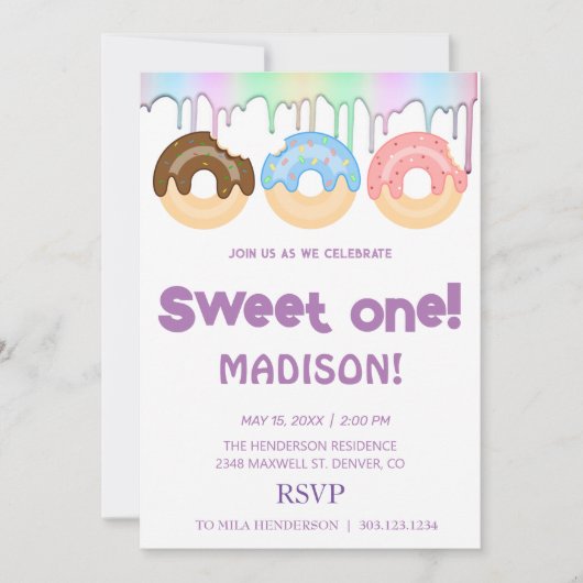 zoete donuts, regenboogkleuren, zoete eerste verja kaart (Voorkant)