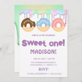 zoete donuts, regenboogkleuren, zoete eerste verja kaart (Voorkant / Achterkant)