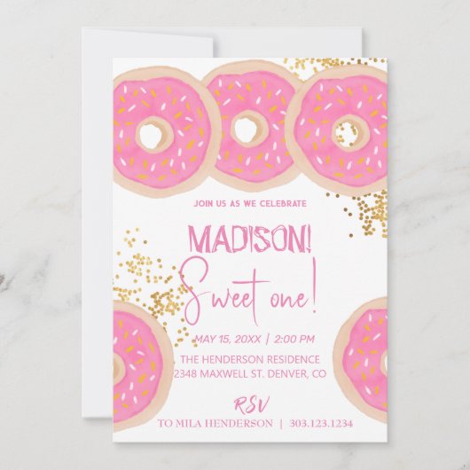 zoete donuts, regenboogkleuren, zoete eerste verja kaart (Voorkant)