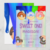 zoete donuts, regenboogkleuren, zoete eerste verja kaart (Voorkant / Achterkant)