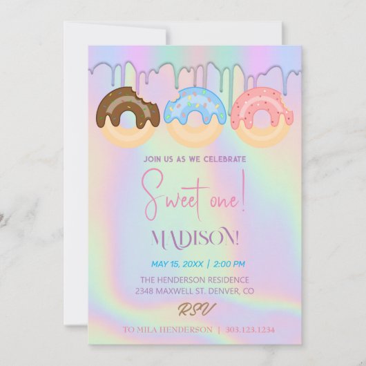 zoete donuts, regenboogkleuren, zoete eerste verja kaart (Voorkant)