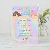 zoete donuts, regenboogkleuren, zoete eerste verja kaart (Staand voorkant)