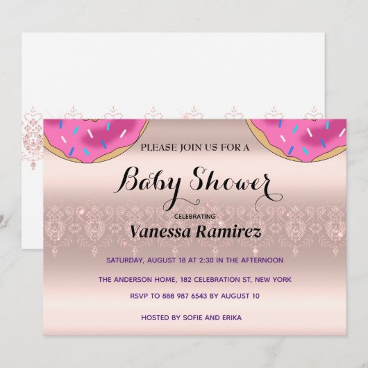 Zoete donuts, roze gouden babycadeau kaart (Voorkant / Achterkant)