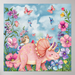 Zoete Dromen Bloem Roze Neushoorn Slaapkamer Poster