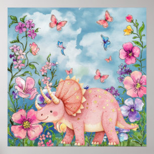 Zoete Dromen Bloem Roze Neushoorn Slaapkamer Poster