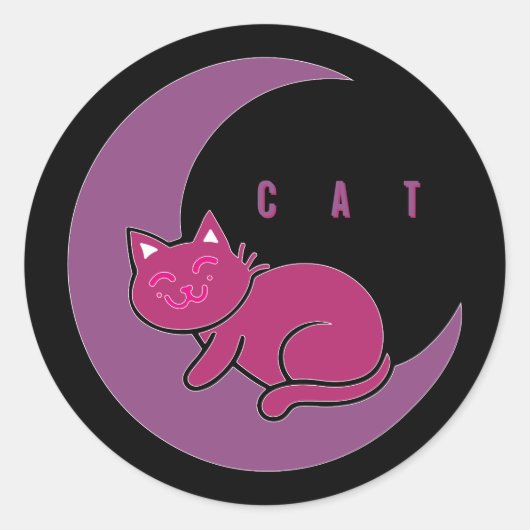 Zoete Dromen Kat op Halvemaan Sticker (Voorkant)