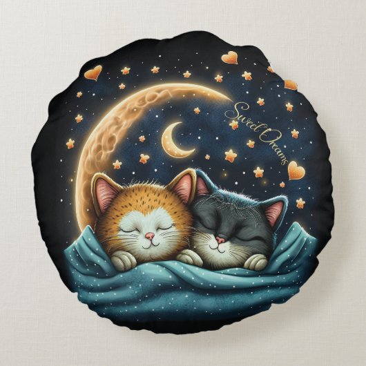 Zoete Dromen Mooie Ontwerp Kitten Rond Kussen (Achterkant)