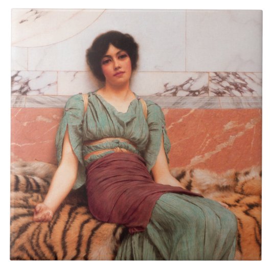 Zoete dromen (Mooie Romeinse vrouw op tijgerhuid) Tegeltje (Voorkant)