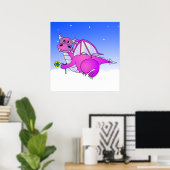 Zoete dromen - Paarse draak met ventilator Poster (Thuiskantoor)