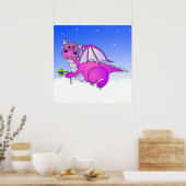 Zoete dromen - Paarse draak met ventilator Poster (Keuken)
