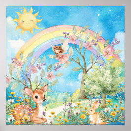 Zoete Dromen Regenboog Hert & Konijn Slaapkamer Poster