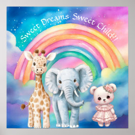 Zoete Dromen Regenboog Olifant & Giraffe Slaapkame Poster