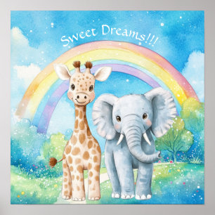 Zoete Dromen Regenboog Olifant & Giraffe Slaapkame Poster