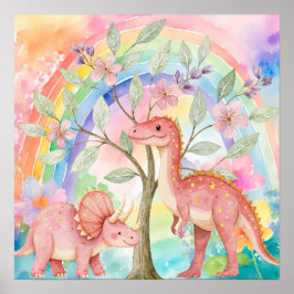 Zoete Dromen Regenboog Roze Dinosaurussen Slaapkam Poster