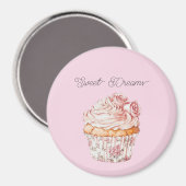 Zoete Dromen Roze Rozen Bloemige Cupcake Magneet (Voorkant / Achterkant)