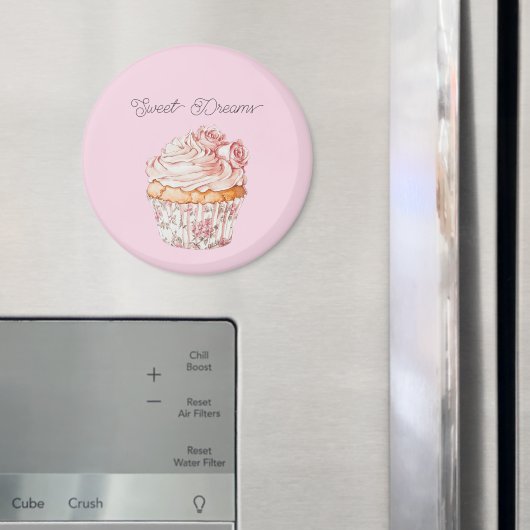 Zoete Dromen Roze Rozen Bloemige Cupcake Magneet (Insitu (Koelkast))