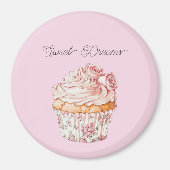 Zoete Dromen Roze Rozen Bloemige Cupcake Magneet (Voorkant)