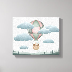 Zoete Dromen Stof Groen Beer Heteluchtballon Kunst Canvas Afdruk