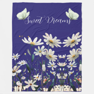 Zoete Dromen Witte Madelief Bloemige Blauwe Fleece Deken