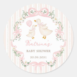 Zoete Dwaas Ganzen Roze Strik Bloemige Baby Shower Ronde Sticker