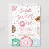 Zoete Eén Donut 1e Verjaardagsfeest Uitnodiging (Voorkant)
