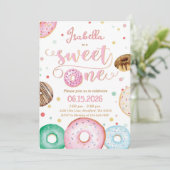 Zoete Eén Donut 1e Verjaardagsfeest Uitnodiging (Staand voorkant)
