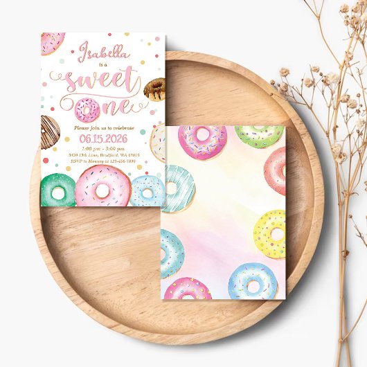 Zoete Eén Donut 1e Verjaardagsfeest Uitnodiging