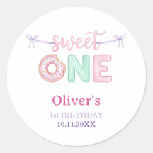 Zoete Eén Donut Pastel 1e Verjaardag Favor Sticker
