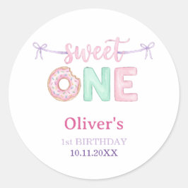 Zoete Eén Donut Pastel 1e Verjaardag Favor Sticker