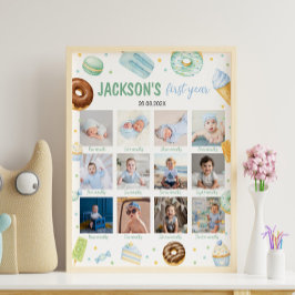 Zoete Eén Donut Pastel Eerste Jaar Foto Mijlpaal Poster