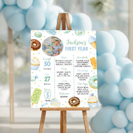 Zoete Eén Donut Verjaardagsfeest Foto Mijlpaal Poster