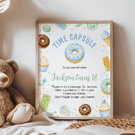 Zoete Eén Donut Verjaardagsfeest Tijd Capsule Bord Poster