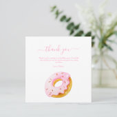 Zoete Eén Donuts Verjaardagsuitnodiging, Roze Donu Bedankkaart (Staand voorkant)