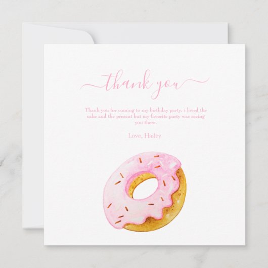 Zoete Eén Donuts Verjaardagsuitnodiging, Roze Donu Bedankkaart (Voorkant)