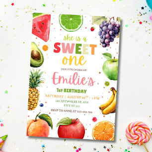 Zoete Eén Fruit 1e Verjaardag Meisjes Zomerfeest Kaart