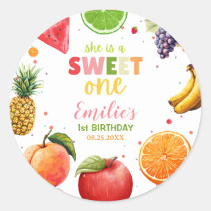 Zoete Eén Fruit 1e Verjaardagsfeest, Zomerfeest Ronde Sticker