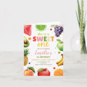 Zoete Eén Fruit 1e verjaardagsuitnodiging, Zomerfe (Voorkant)