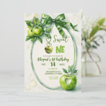 Zoete Eén Groene Appel Eerste Verjaardag Uitnodigi
