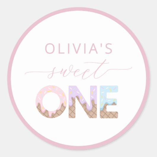 Zoete Eén Ijs Verjaardags Favor Sticker (Voorkant)