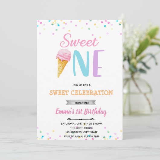Zoete EEN ijsje uitnodiging (Staand voorkant)