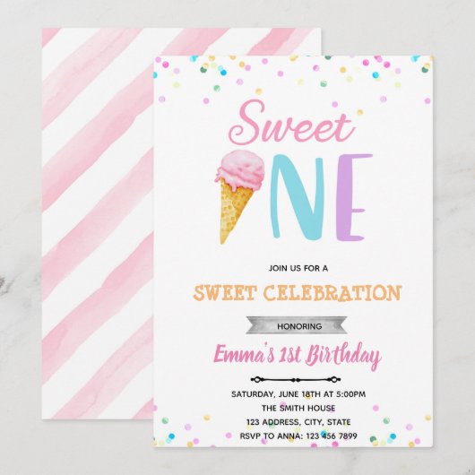 Zoete EEN ijsje uitnodiging (Voorkant / Achterkant)