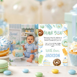 Zoete Eén Pastelkleurige Donut Verjaardags Foto Be Bedankkaart