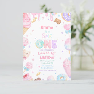 Zoete Eén Pastelkleurige Snoep 1e Verjaardag Kaart