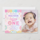 Zoete EEN Regenboog Donut 1e Verjaardagsfoto Kaart (Voorkant)